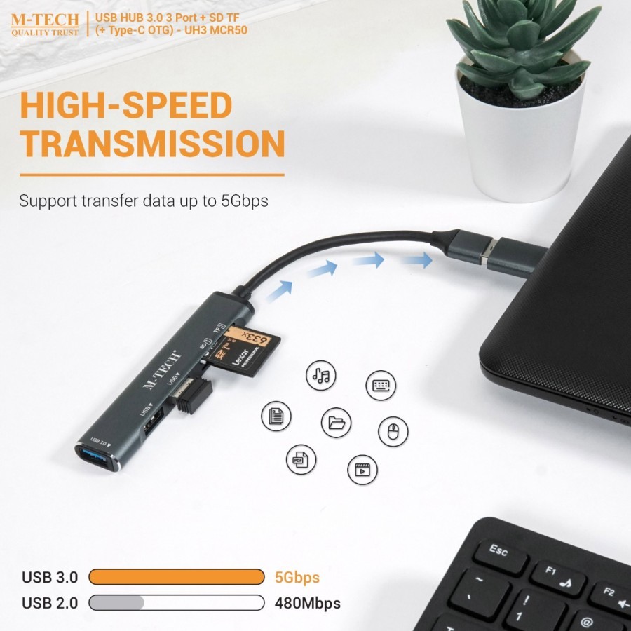 Jual M-Tech Usb Hub 5 in 1 CR50 (+ type-C OTG) 3 port USB + SD TF Card ...