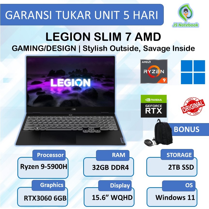 Jual Lenovo Legion Slim 7 Amd Ryzen 9-5900HX 32GB 2TB Ssd RTX3060 6GB ...