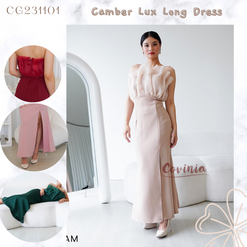 Jual Camber Lux Long Dress Scuba Shell Maxi Scuba and Organza Slit Dress CG231101 Shopee