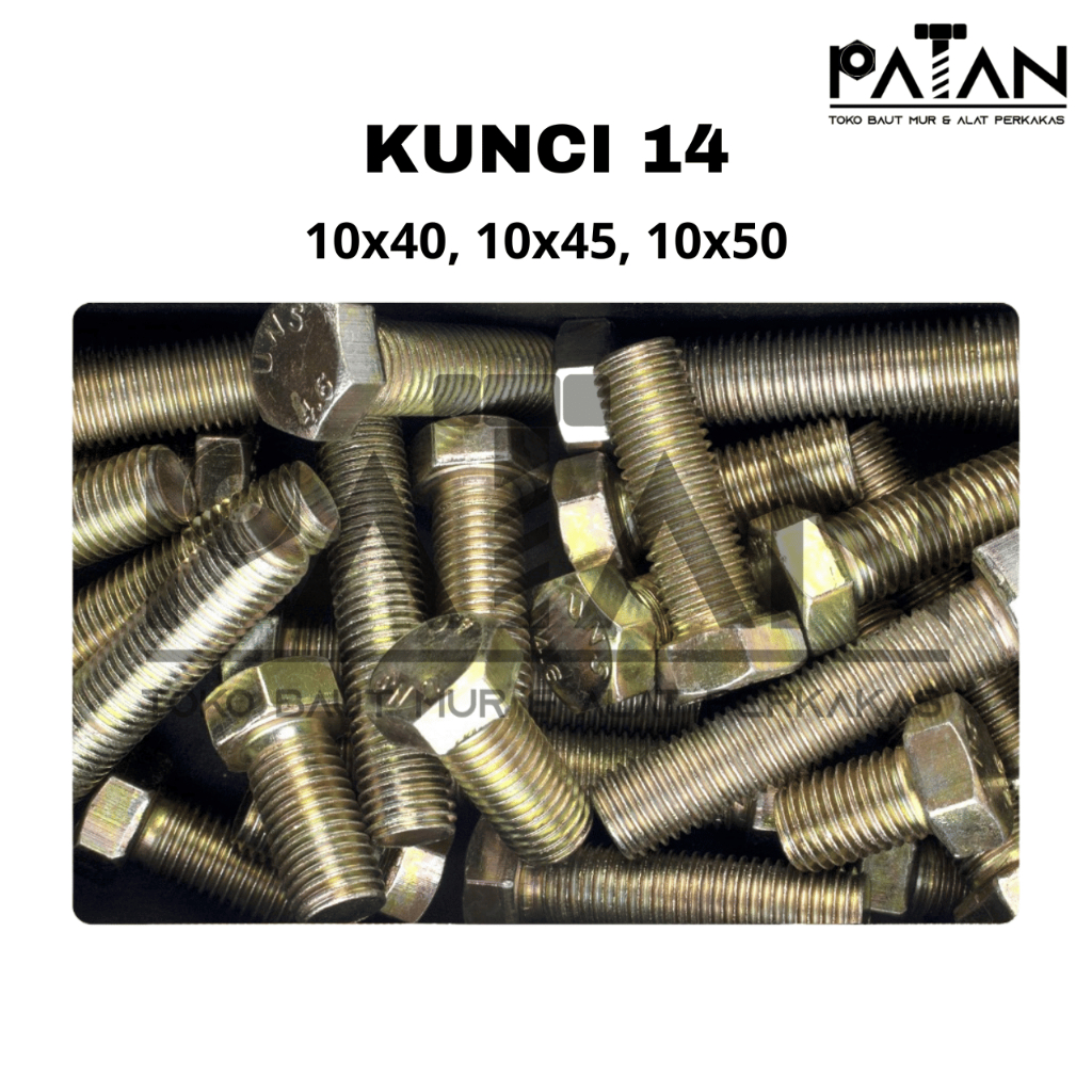 Jual Baut Dan Mur Besi M10 (40-50) Kuning Kunci 14 Drat Pitch 1.25 ...