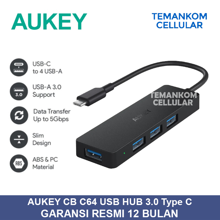 Jual Adapter USB Hub Type C AUKEY CB C64 USB 3.0 Type C cable Garansi ...