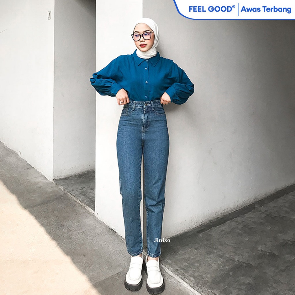 Jual JINISO Highwaist Boyfriend Jeans 021 FEEL GOOD Shopee