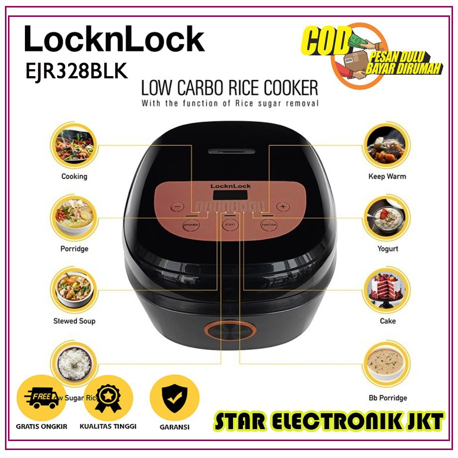Jual LocknLock EJR328BLK Rice Cooker Digital Low Carbo Kapasitas 2