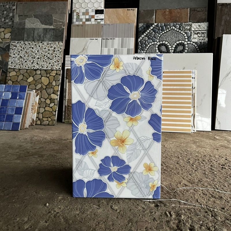 Jual Keramik MULIA SIGNATURE 25x40 HIBICUS BLUE | Shopee Indonesia