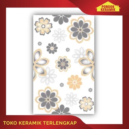 Keramik Dinding Pegasus 25x40 Bonanza Grey Motif Bunga-Bunga