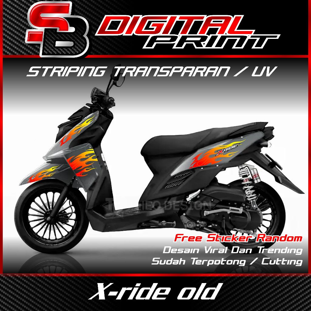 Jual striping transparan x-ride old motif api | Shopee Indonesia