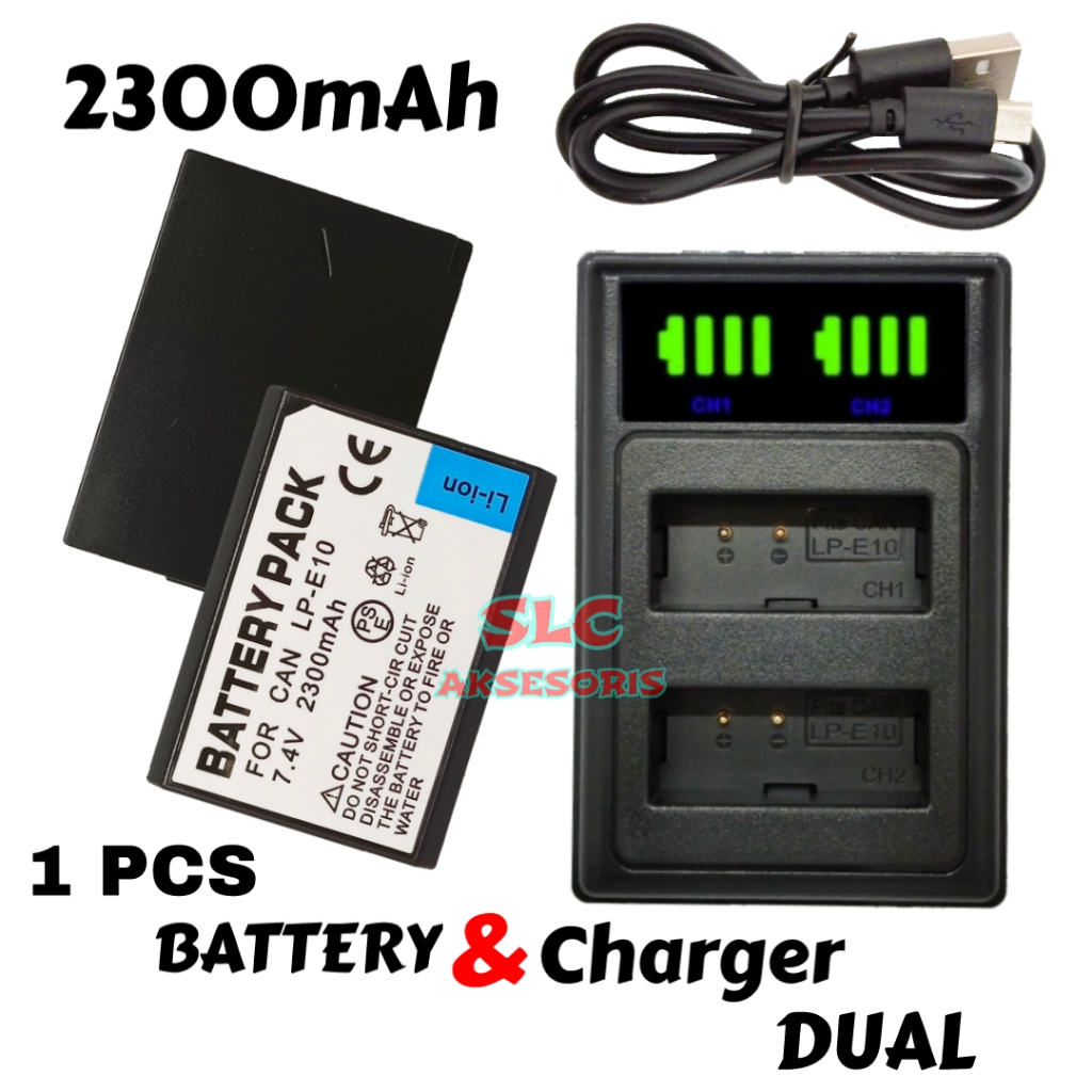 Jual Paket - Charger Double Slot LC E10C + Baterai LP E10 ( 2300 mAh ...