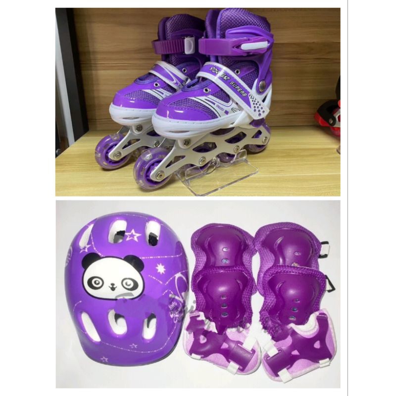 Jual SEPATU RODA ANAK UNGU EDITION FULL SET | Shopee Indonesia