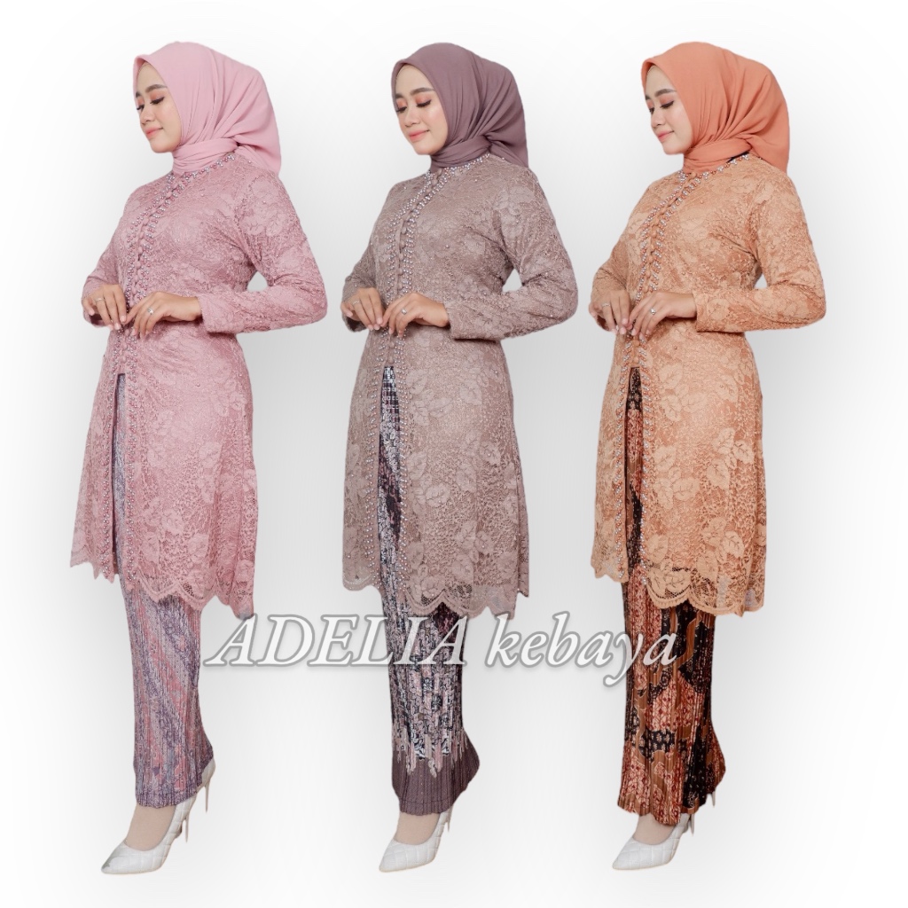 Jual Cod Setelan Kebaya Tunik Brukat Kancing Payet Kebaya Modern Outfit Kekinian Bahan