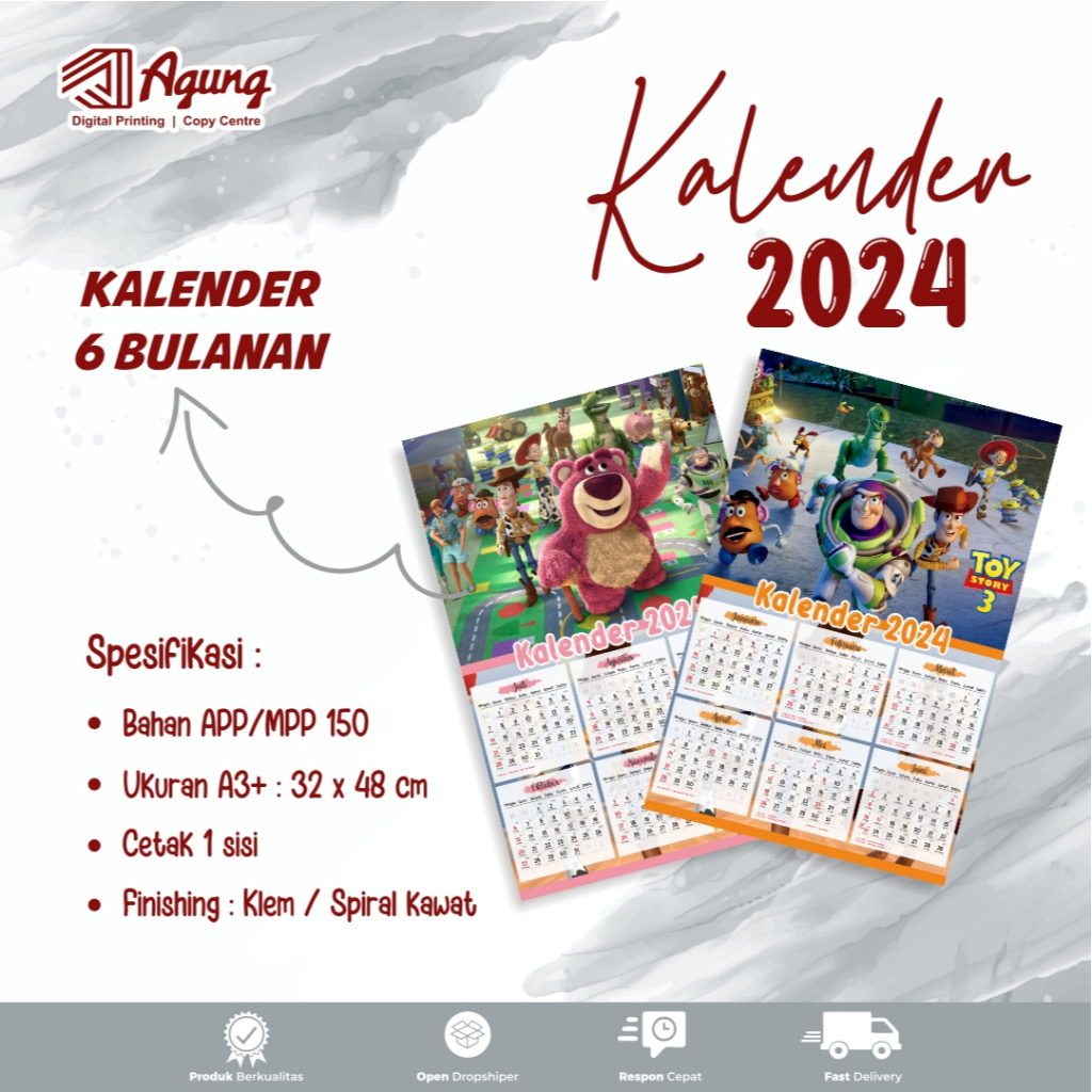 Jual KALENDER DINDING 2024 6 BULANAN DESAIN SESUAI KEINGINAN (CUSTOM ...