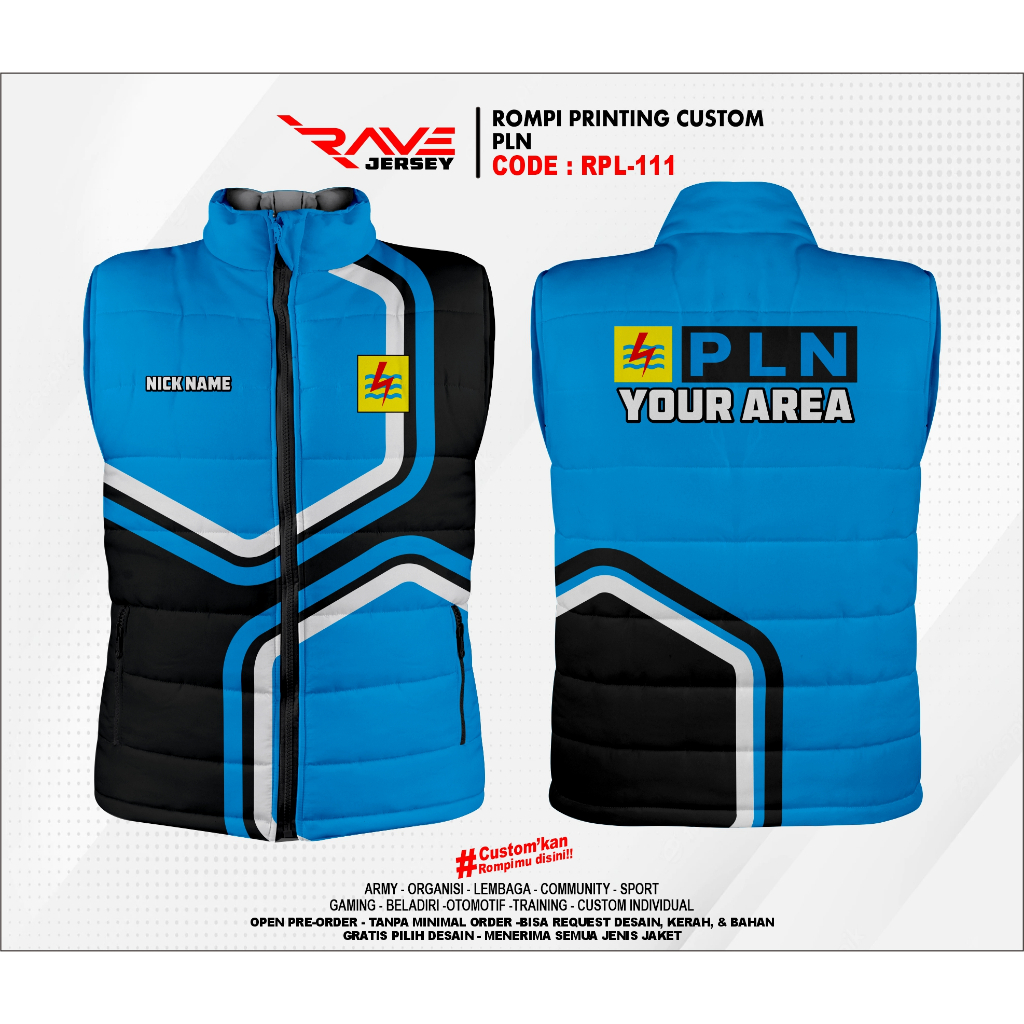 Jual ROMPI PUFFER/DACRON/GELEMBUNG PLN SESI 3 FULL PRINTING CUSTOM ...