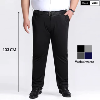 MALLVOSE - Celana Formal Pria Jumbo Black Slimfit Panjang 103cm Premium