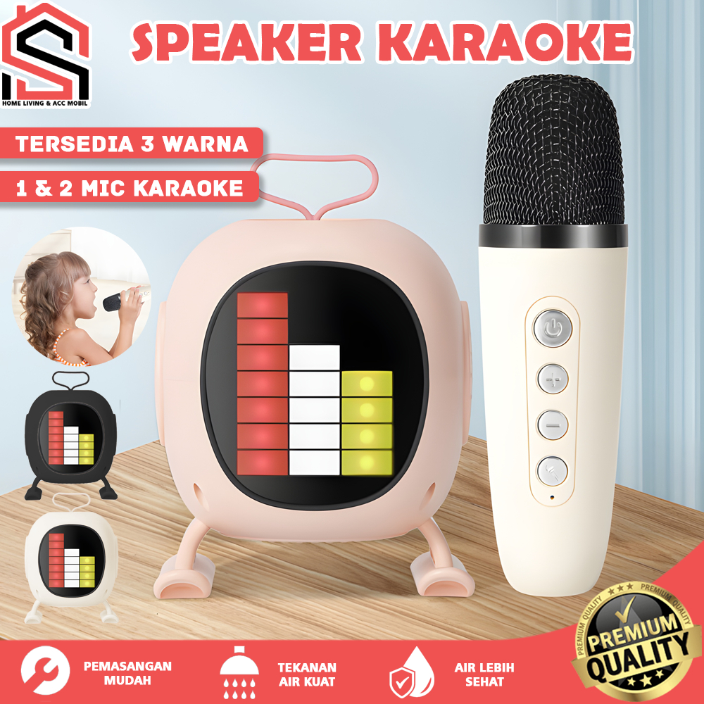 Jual Speaker Bluetooth 2 Mic 1 Set Karaoke Speaker Cute Wireless ...