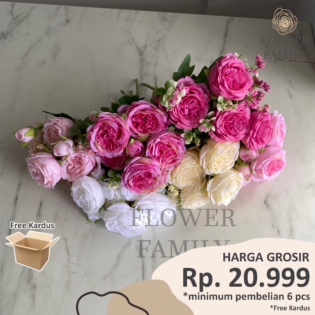 Jual Flower Family - [5 Cabang] Bunga Peony Duchess / Bunga Palsu Peony ...