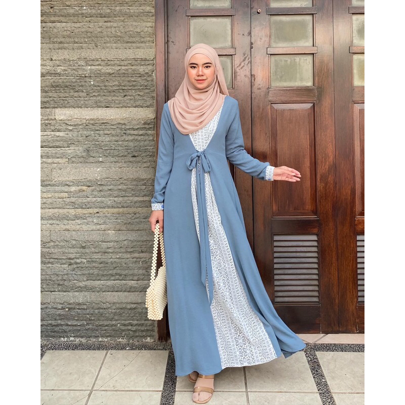 Jual Dafinty Zavira Dress Dress Cringkle Airflow Mix Brukat Shopee Indonesia