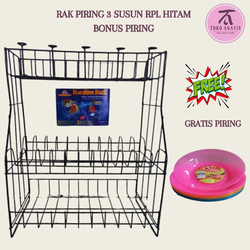 Jual Rak Piring RPL 3 Susun (Gratis Piring) | Shopee Indonesia
