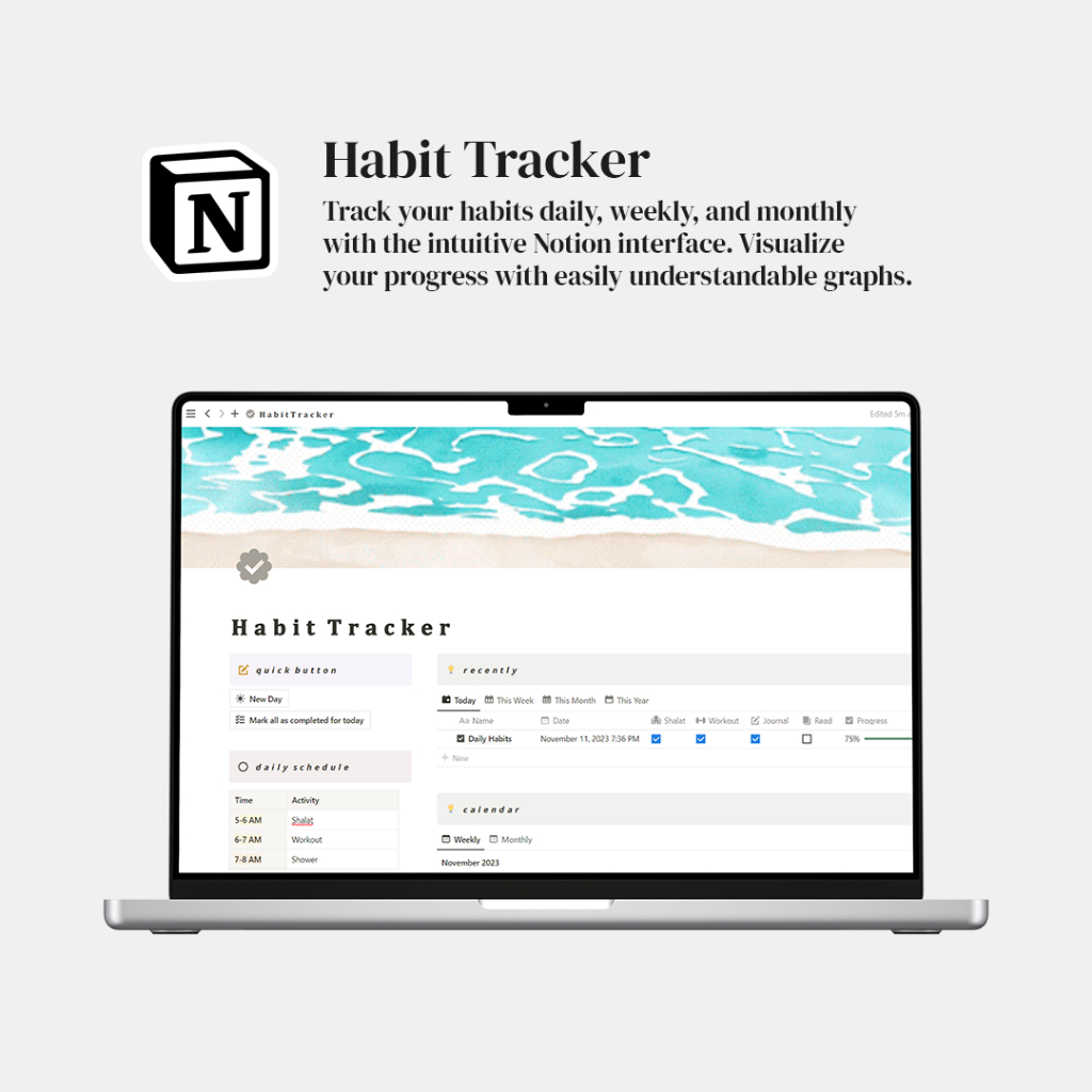 Jual Habit Tracker Notion Templates | Notion Template Digital Planner ...