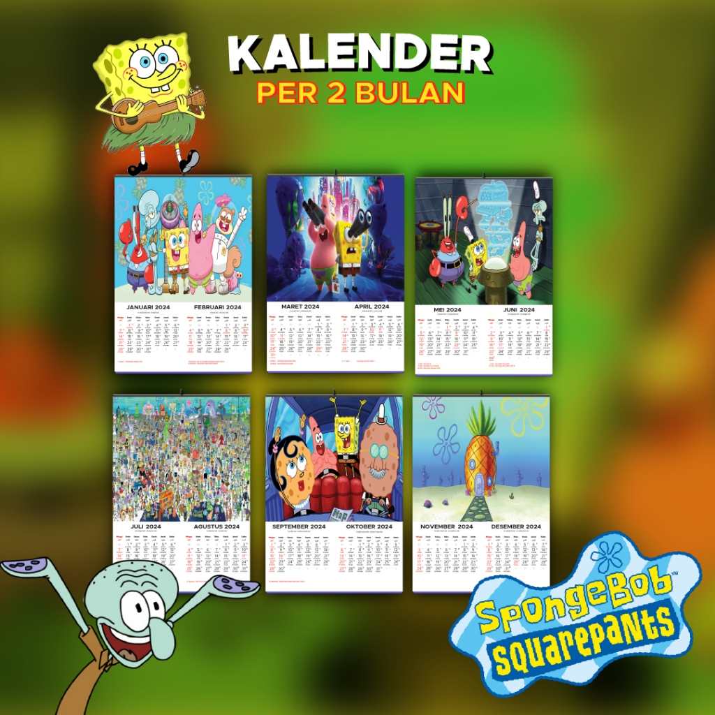 Jual Kalender Dinding Spongebob Squarepants 2024 6 Lembar Klem Shopee