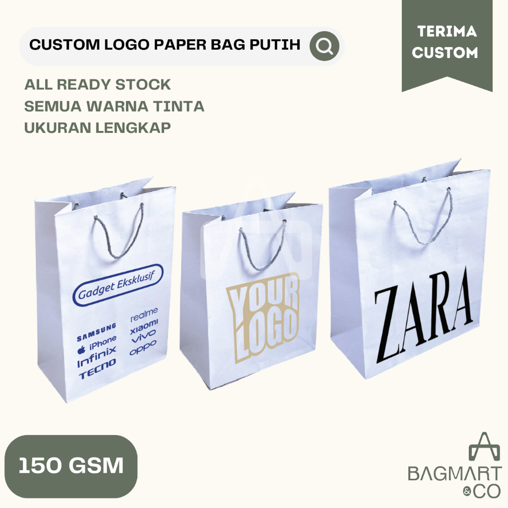 Jual Custom Desain Paper Bag Putih Sablon Suvenir Tas Belanja Shopping Bag Souvenir Shopee