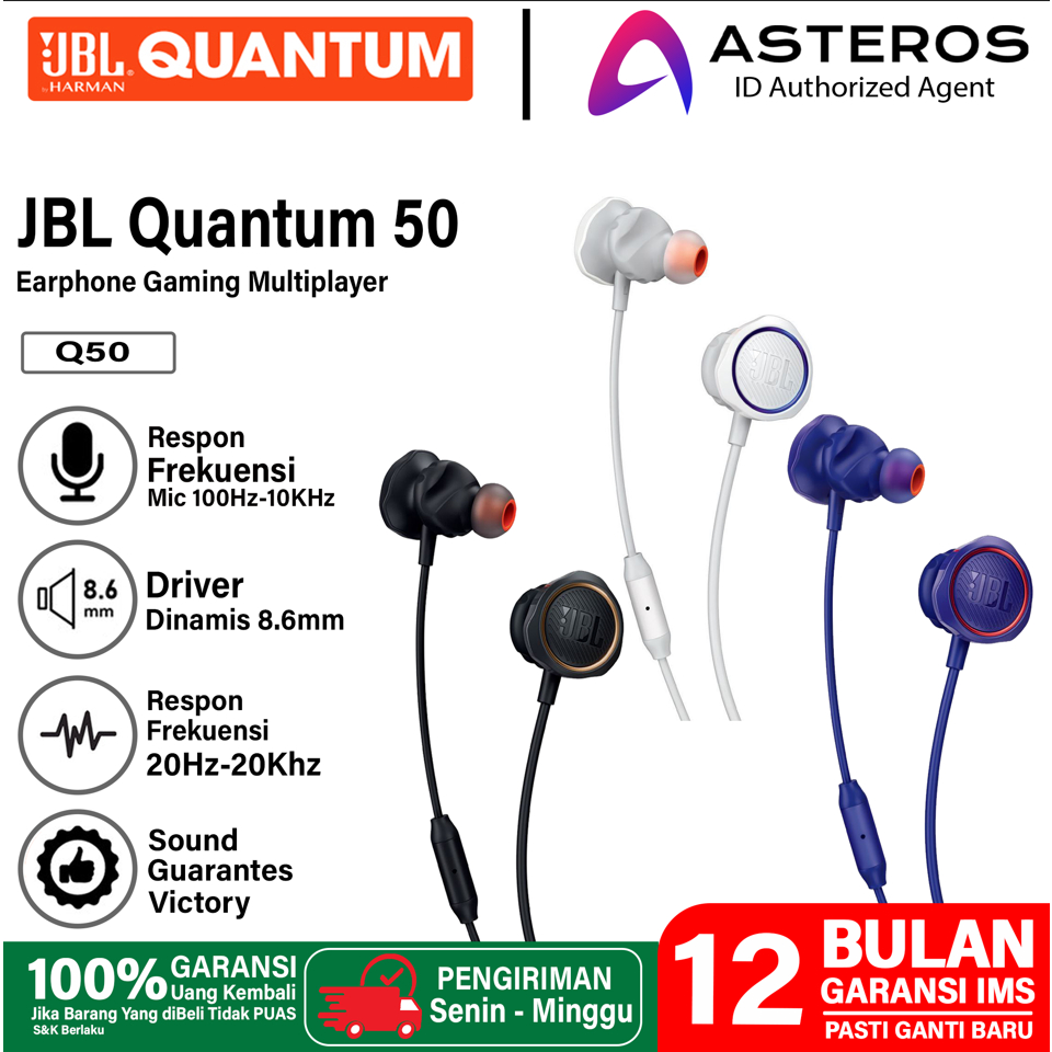 JBL Quantum 50 Q50 Wired in Ear Headset Earphone Handsfree Gaming PUBG Open Mic Game