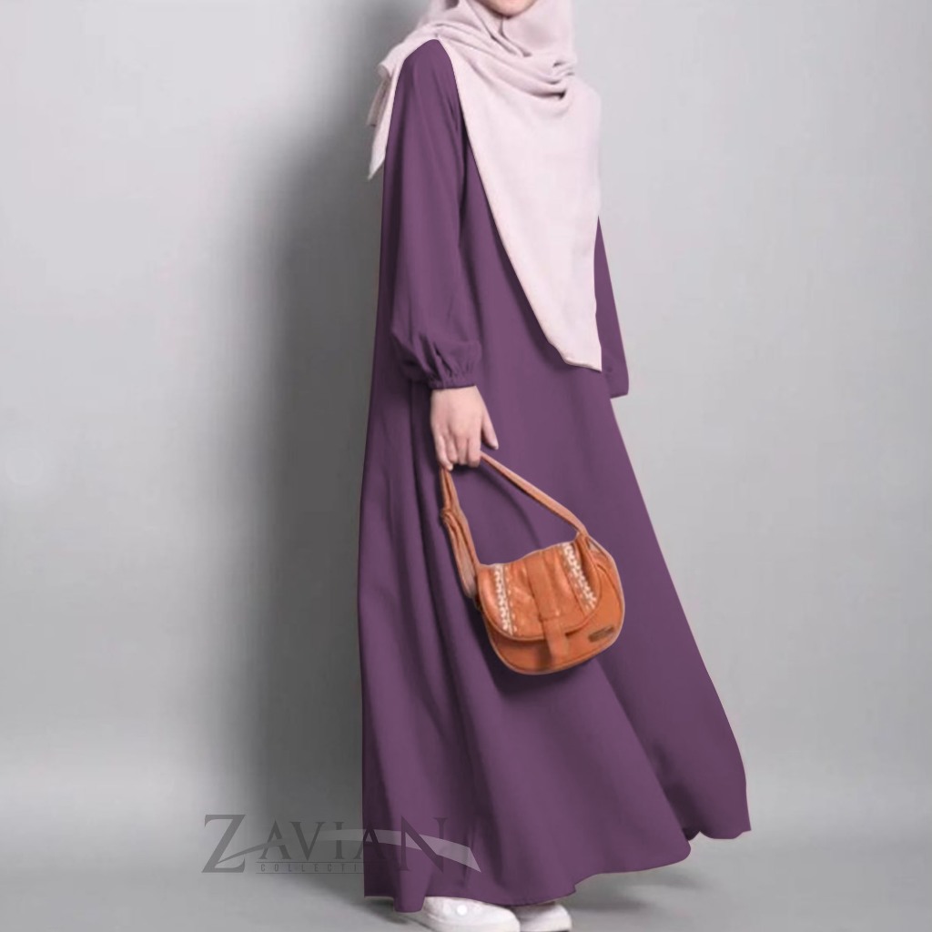 (Bisa COD)Zavian Basic Abaya Polos Lengan Karet wolpis premium  / dress gamis wanita kekinian ukuran S M L XL XXL