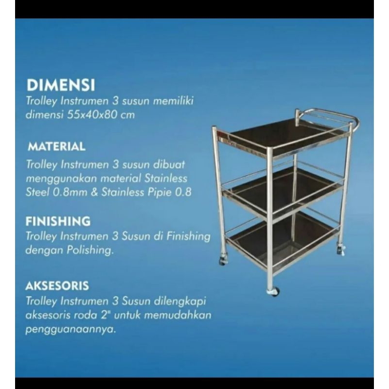 Jual Trolley Instrumen 3 Rak | Meja Troli Instrumen Rumah Sakit ...