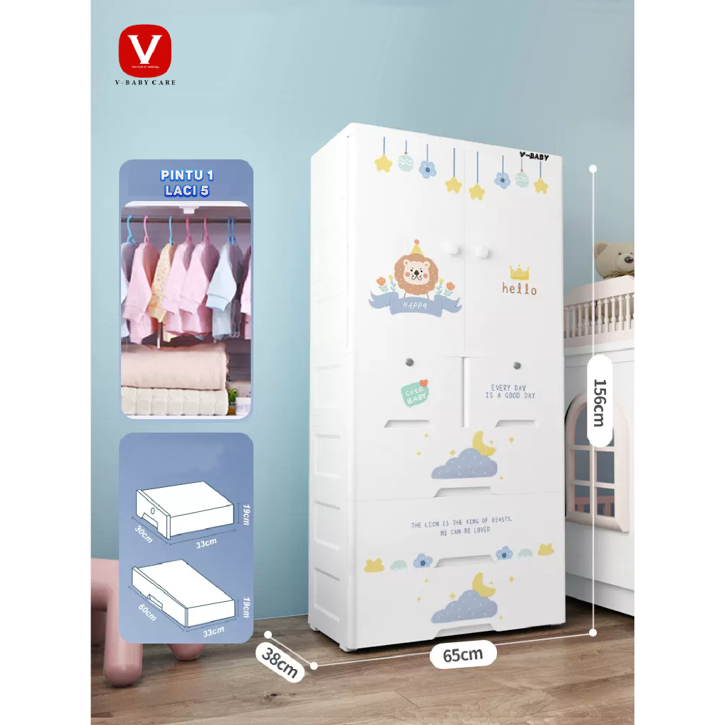 V-BABY CARE Lemari Pakaian Anak Lemari bayi Plastik Plastic Storage  Cabinet Lemari /Laci Plastik VBABY-T6 - Main Image