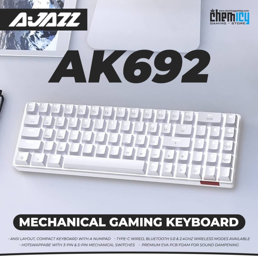 Jual Ajazz AK692 White LED Hotswappable Wireless Mechanical Gaming