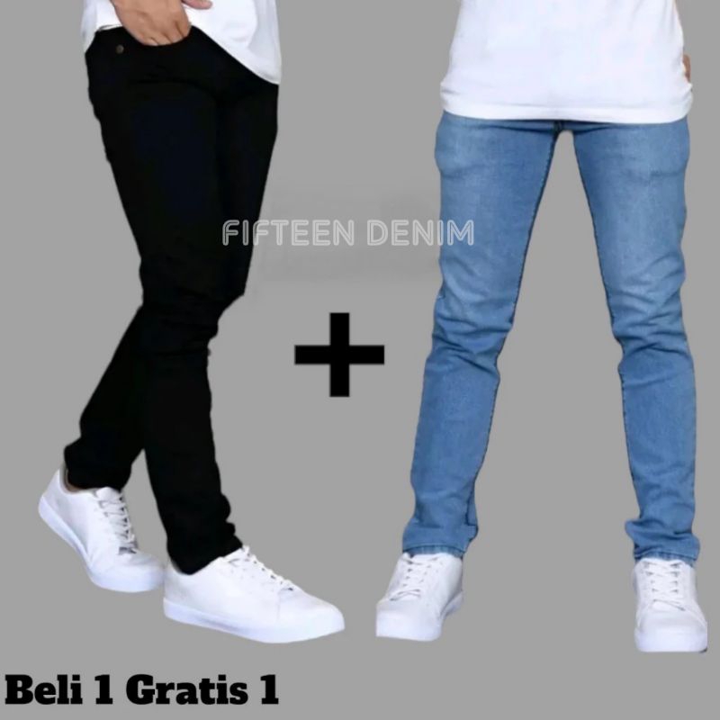 Jual Paket Hemat Beli 1 Gratis Celana Jeans Pria Slimfit Bahan Melar