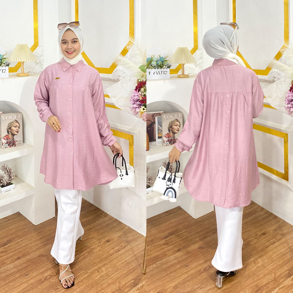 Jual ZULFA Tunik Polo Linen LD 110cm dan LD 125cm Variasi Kancing ...