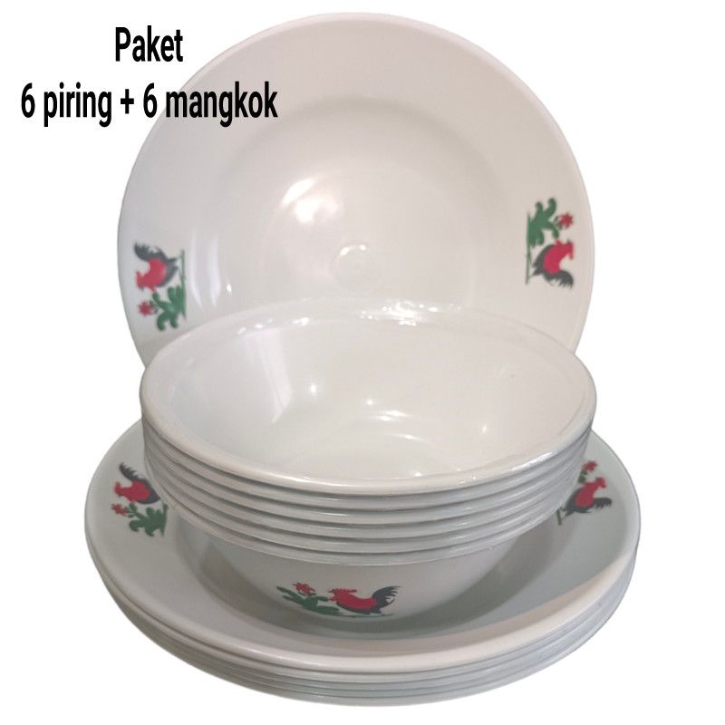 Paket hemat 6 piring + 6 mangkok ayam jago