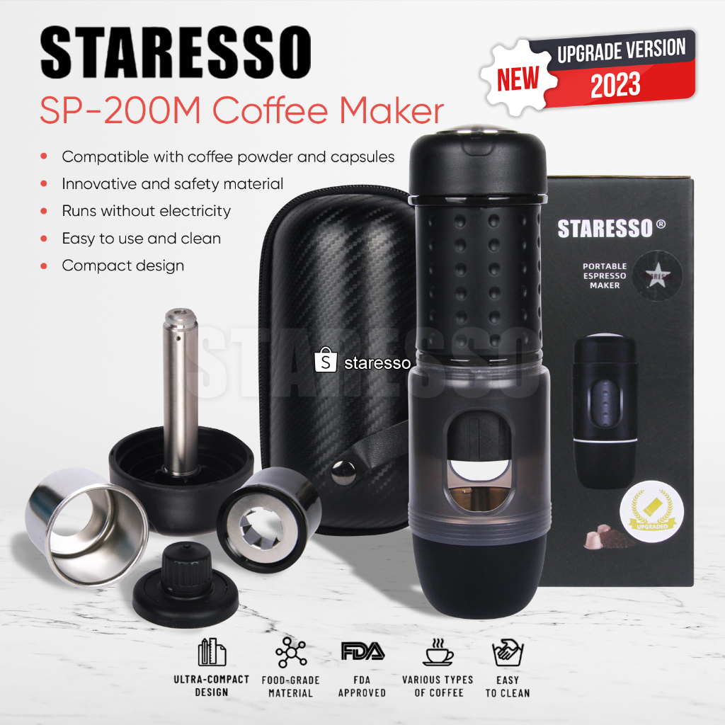 Jual Staresso SP 200M Black Upgrade Version Mini Hand Portable Espresso Coffee Maker SP200M 100