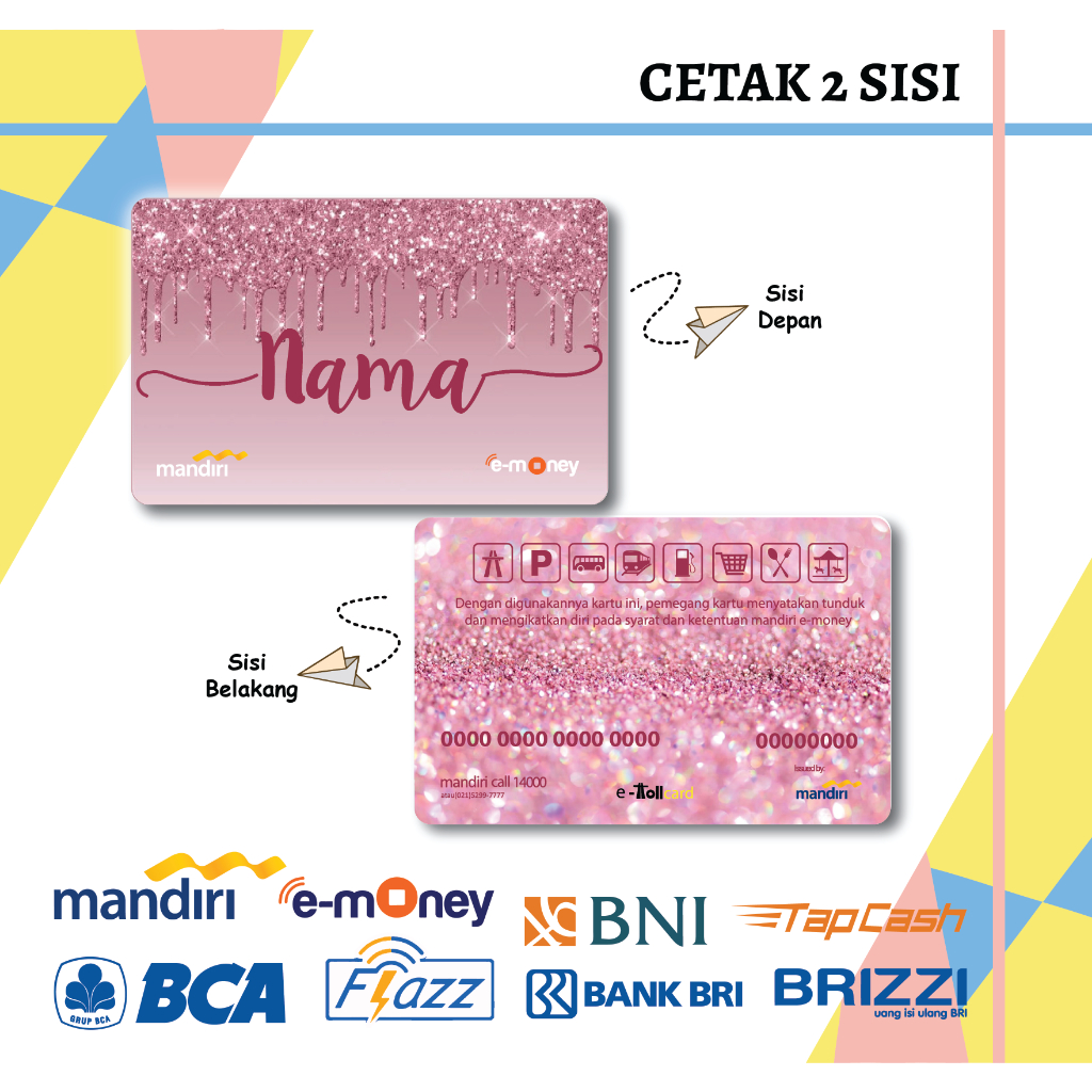 Jual KARTU EMONEY CUSTOM DESIGN GLITTER PINK CUTE E MONEY MANDIRI FLAZZ ...