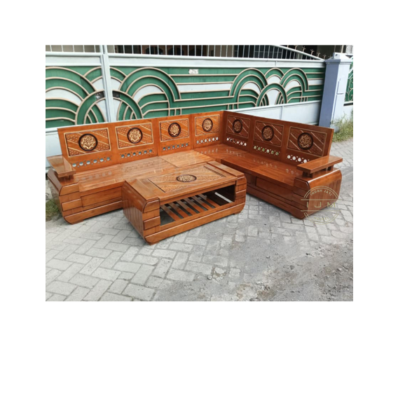 Jual set kursi meja ruang tamu kayu jati solid model sudut hemat ruang