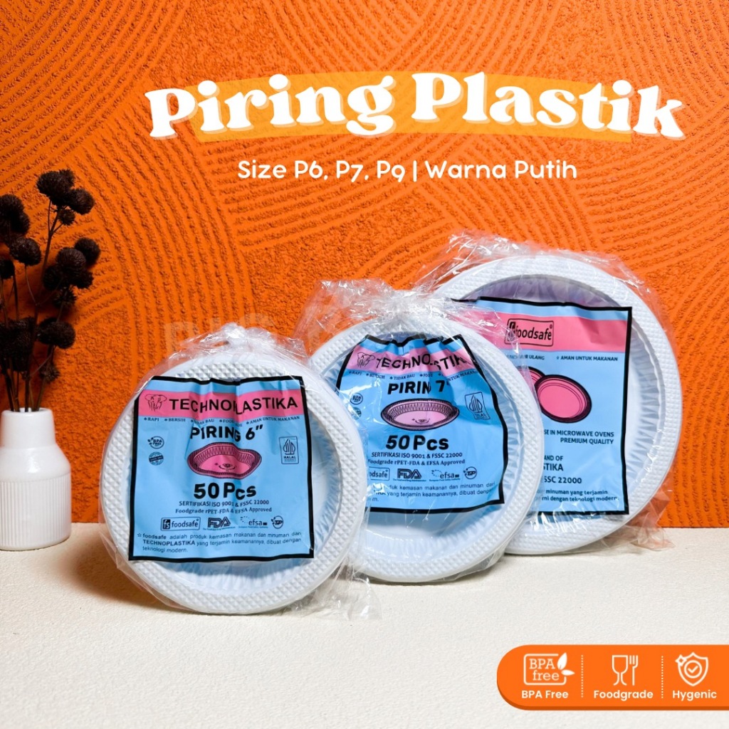 Jual [50PCS] Piring Plastik Putih P6 P7 P9 Food Grade Tahan Panas