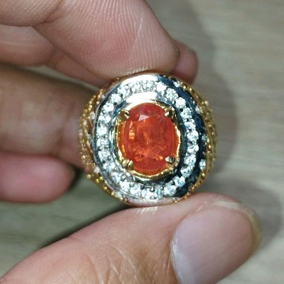 Jual Cincin batu permata natural orange sapphire (songea) memo
