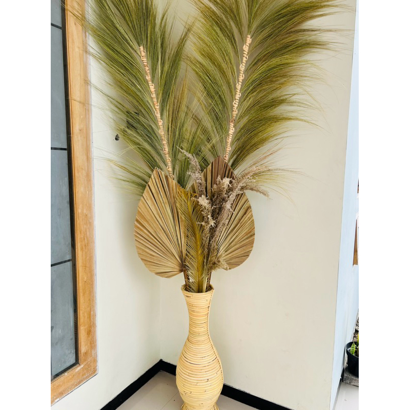paket super + vas rotan 70cm paket bunga kering dekorasi