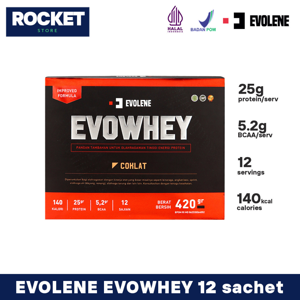 Jual EVOLENE EVOWHEY 12 sachet 420 gram - Whey Protein Concentrate with ...