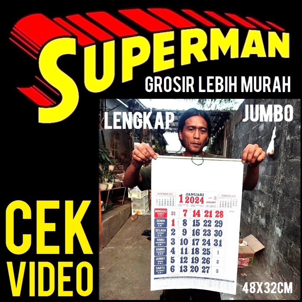Jual KALENDER 2024 JUMBO besar 48x32cm 48 cm 32 cm lengkap isi 12 bulan