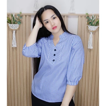JJJ LYN Blouse Naysoo Atasan Wanita Motif Kotak Atasan Kerja Atasan Kasual