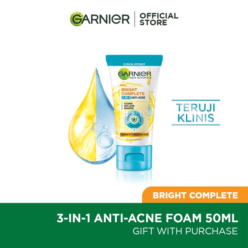 Jual GARNIER Bright Complete 3in1 Anti Acne Facial Foam 50ml garnier