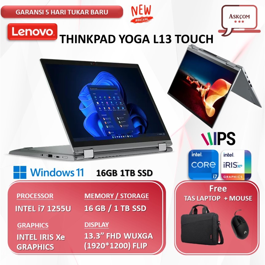 Jual Laptop LENOVO ThinkPad YOGA L13 2in1 Touch i7 1255U 16GB 1TB SSD ...