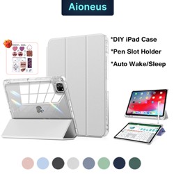 Casing IPad SoftCase for iPad5/6/7/8 Gen 9 Gen 10 Air 6 Air 5/4/3 Smart Sleep Wake iPad Pro 11inch Silicone Transparant Pencil Slot