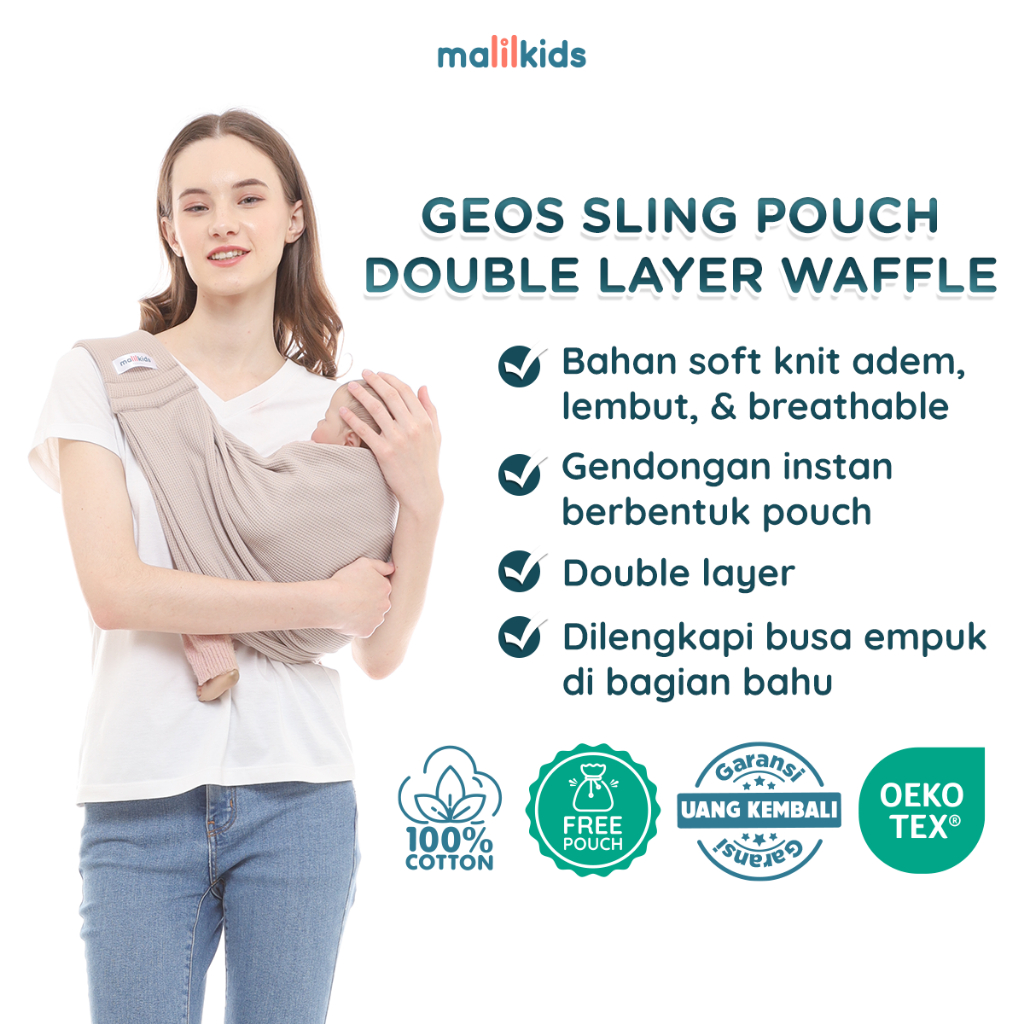 Jual Malilkids Gendongan Bayi Geos Sling Pouch Waffle Knit Double