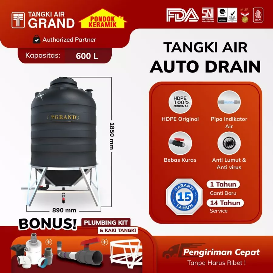 Tangki Toren Tandon Air Tedmond Auto Drain 600 Liter Bebas Kuras