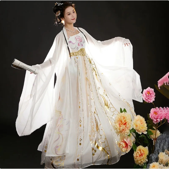 Tang Dynasty White Hanfu Female Loose-sleeved Shirt Embroidered Ancient  Costume Daily Fairy Elegant Woman Chinese Dresses