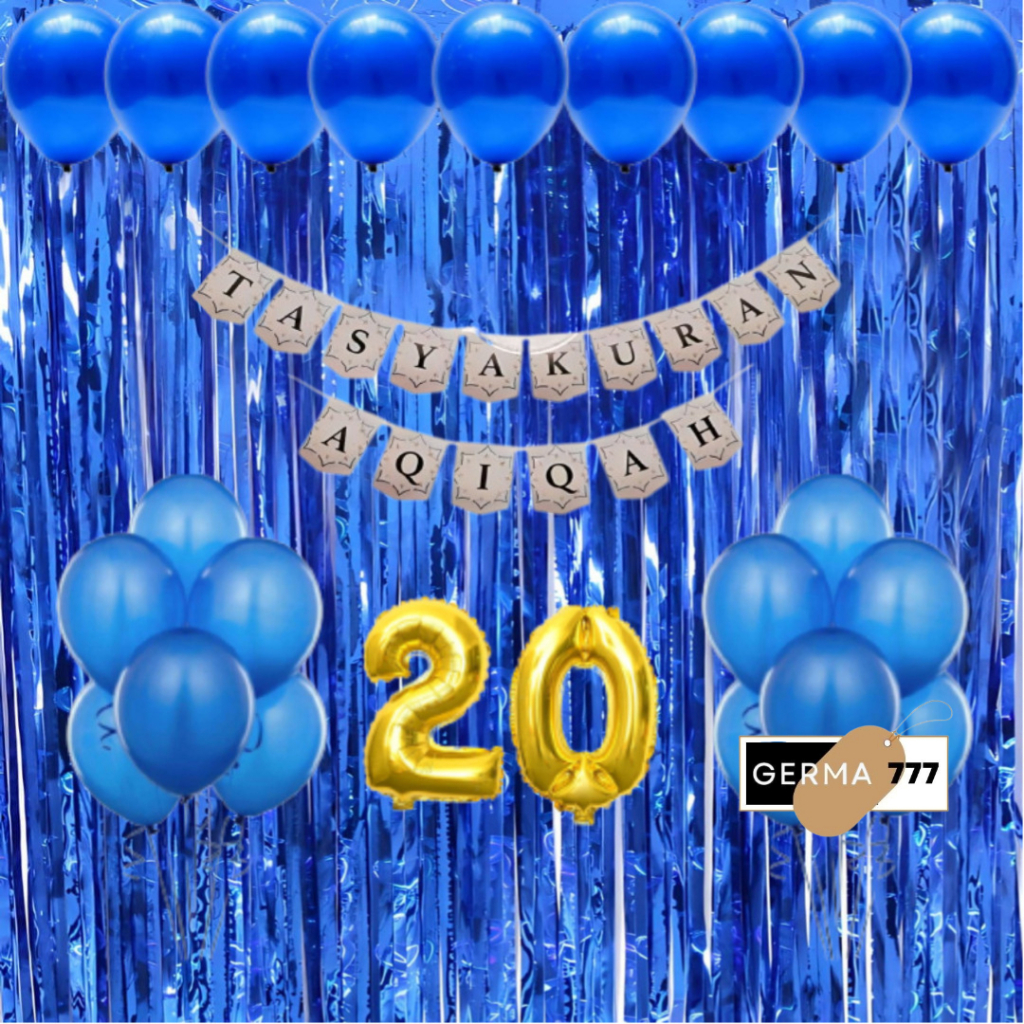 Jual Paket Dekor Tasyakuran Aqiqah Anak Tirai Biru Tua Dan Biru Muda