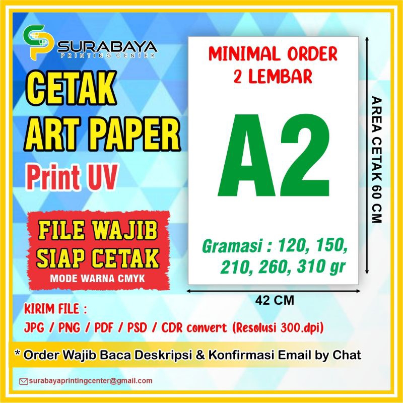Jual CETAK ARTPAPER A2 GRAMASI 120G, 150G, 210G, 230G, 260G DAN 310G MURAH BERKUALITAS Shopee