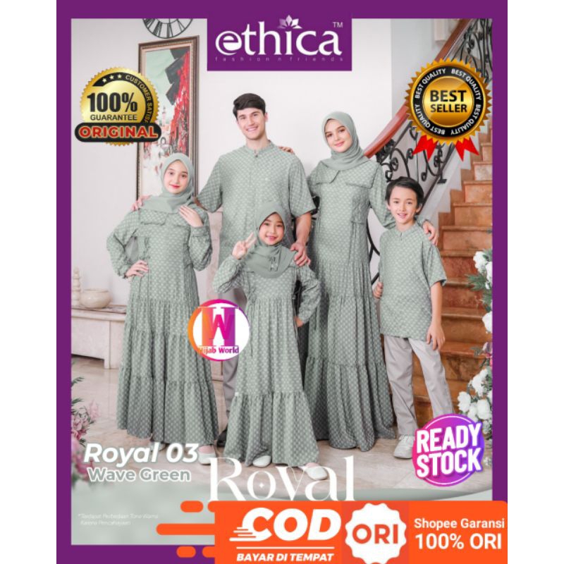 Jual Ready Stock Famset Sarimbit Royal 03 Wave Green Ethica Sarimbit Ethica 2024 Baju Couple