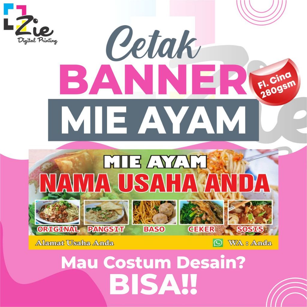 Jual Cetak Banner Mie Ayam Frontlite Bahan Flexi 280gr Spanduk Backdrop